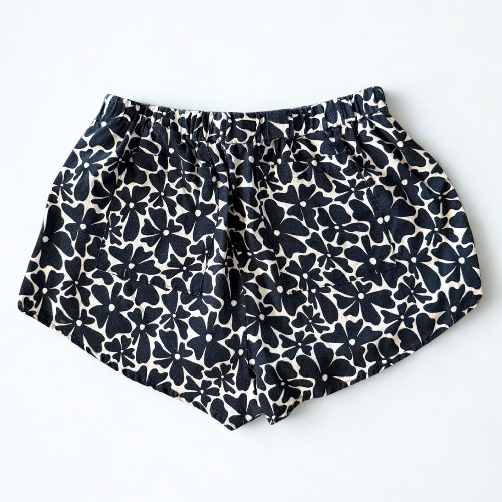 KITTY AND VIBE Floral Black and Cream Women's Linen Shorts - Picture 2 of 6